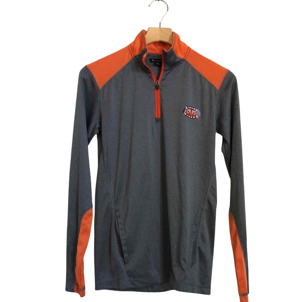 Champion Auburn‎ Tigers Quarter Zip Pullover Gray Orange Mens S NCAA Sportswear